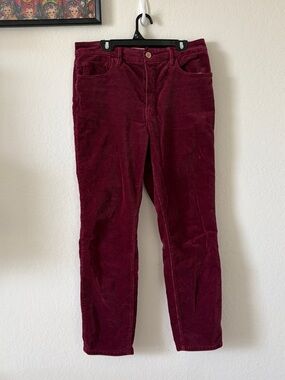 GOOD AMERICAN BURGUNDY CORDUROY PANTS 8/29 HIGH RISE STRAIGHT LEG WINE FALL